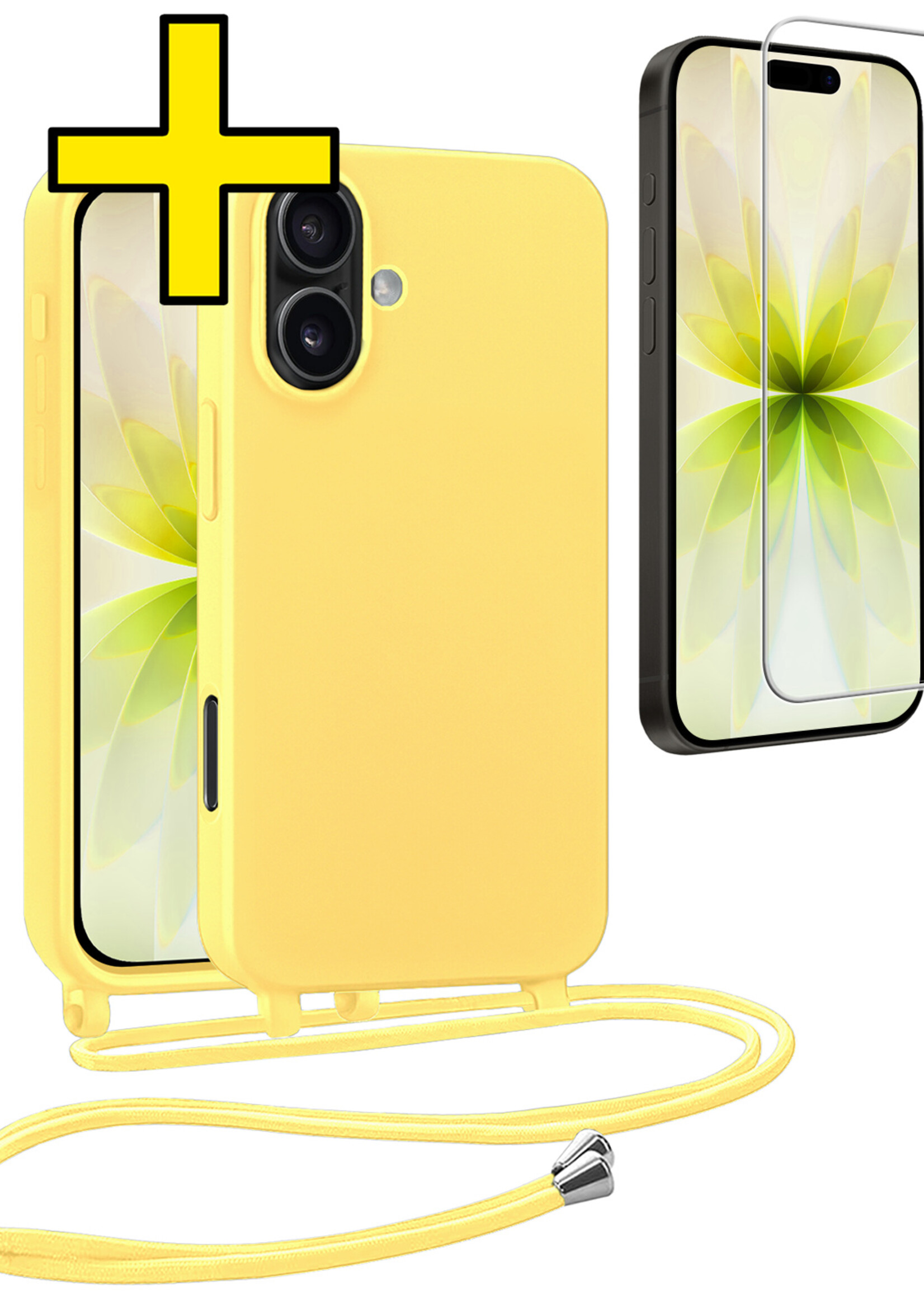 LUQ LUQ iPhone 17 Hoesje met Koord Met Screenprotector - Geel