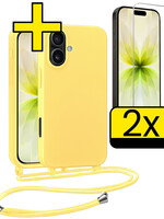 LUQ LUQ iPhone 17 Hoesje met Koord Met 2x Screenprotector - Geel