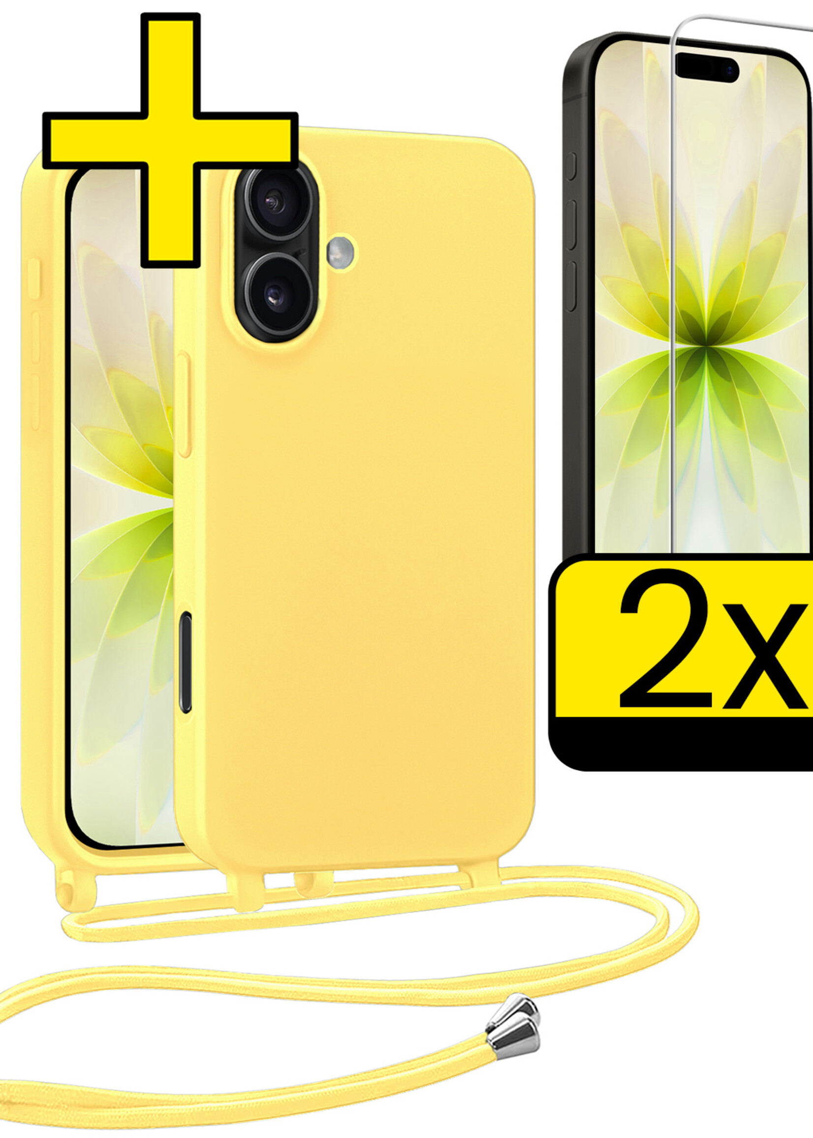 LUQ LUQ iPhone 17 Hoesje met Koord Met 2x Screenprotector - Geel