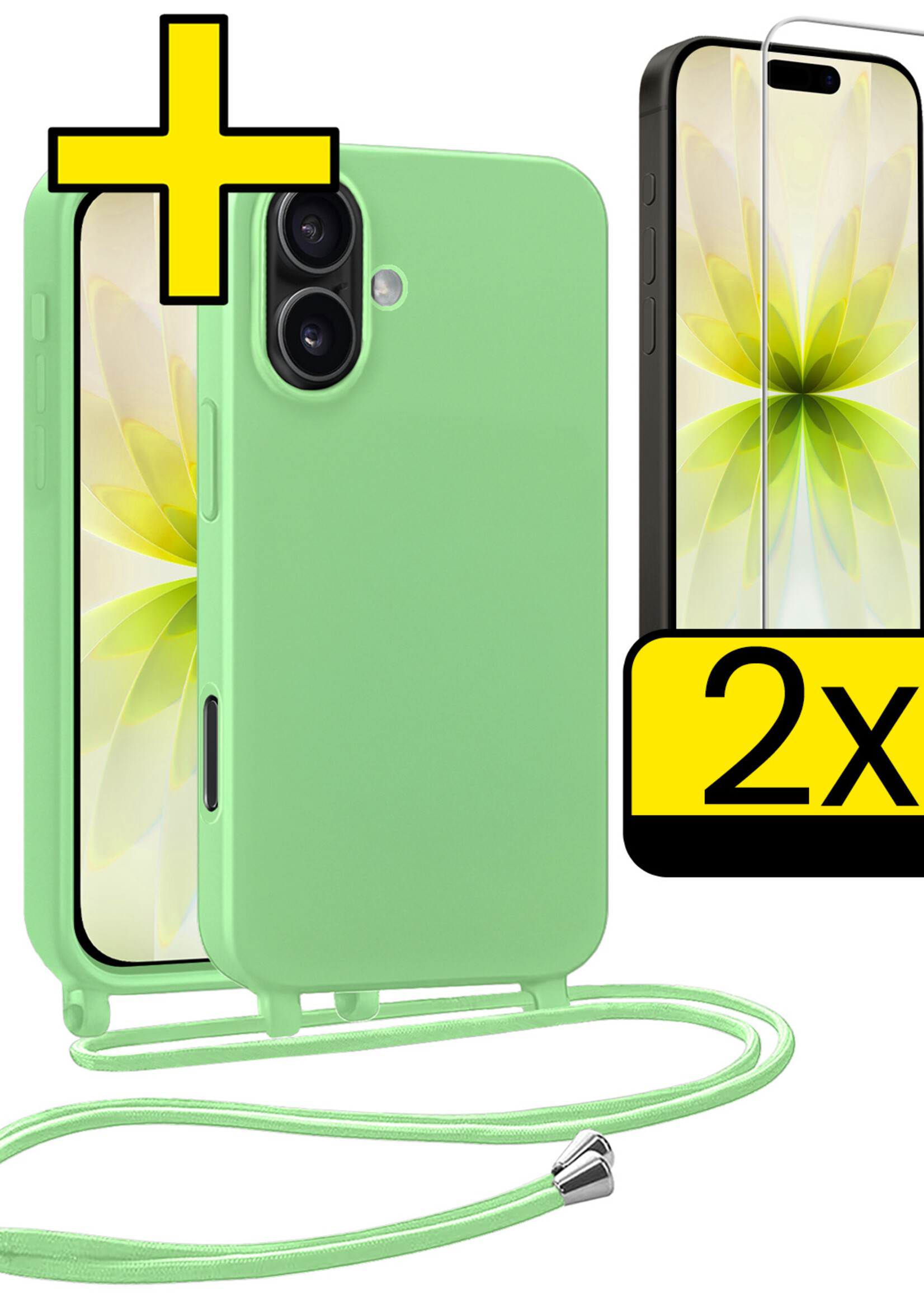 LUQ LUQ iPhone 17 Hoesje met Koord Met 2x Screenprotector - Groen