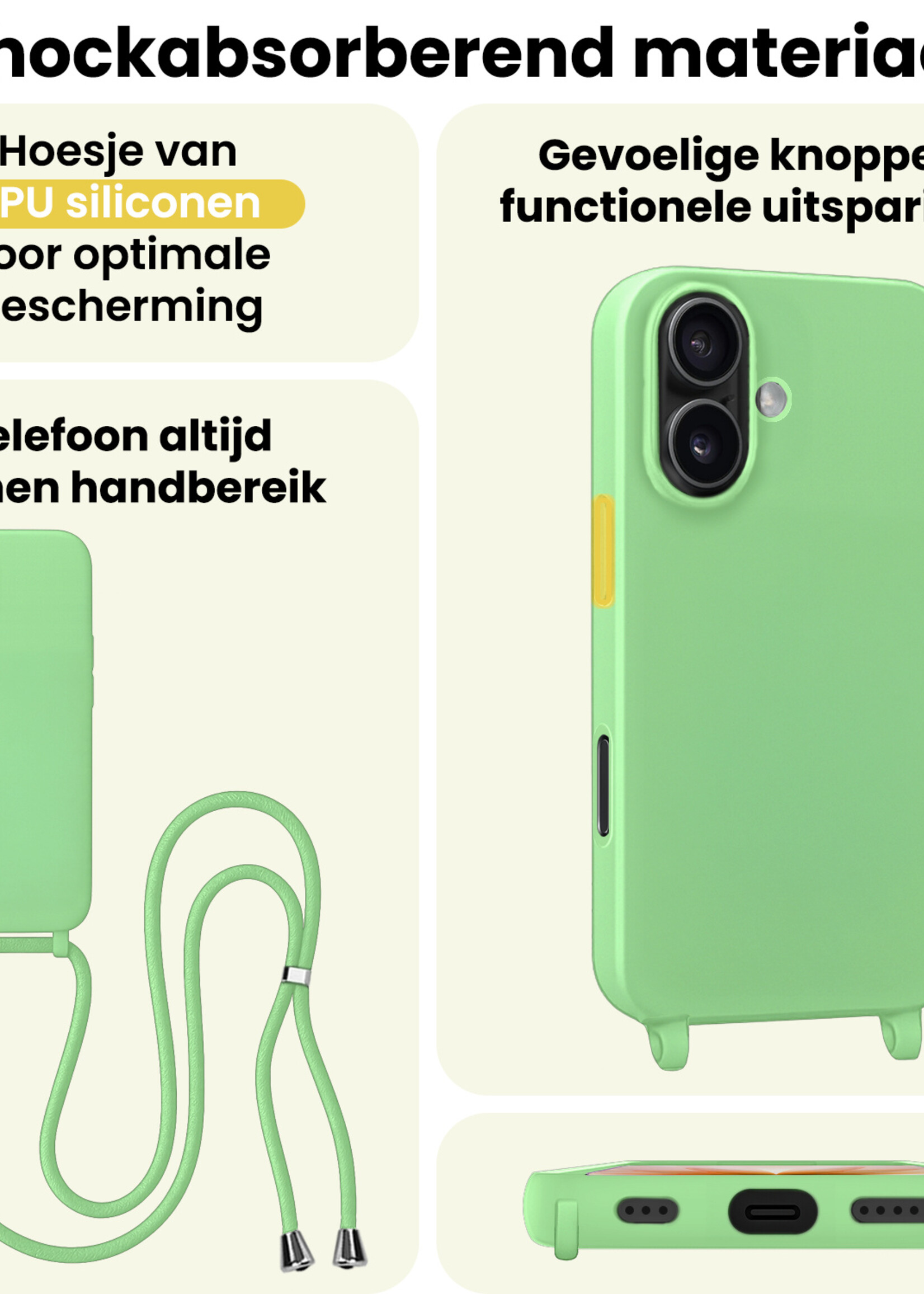 LUQ LUQ iPhone 17 Hoesje met Koord Met 2x Screenprotector - Groen