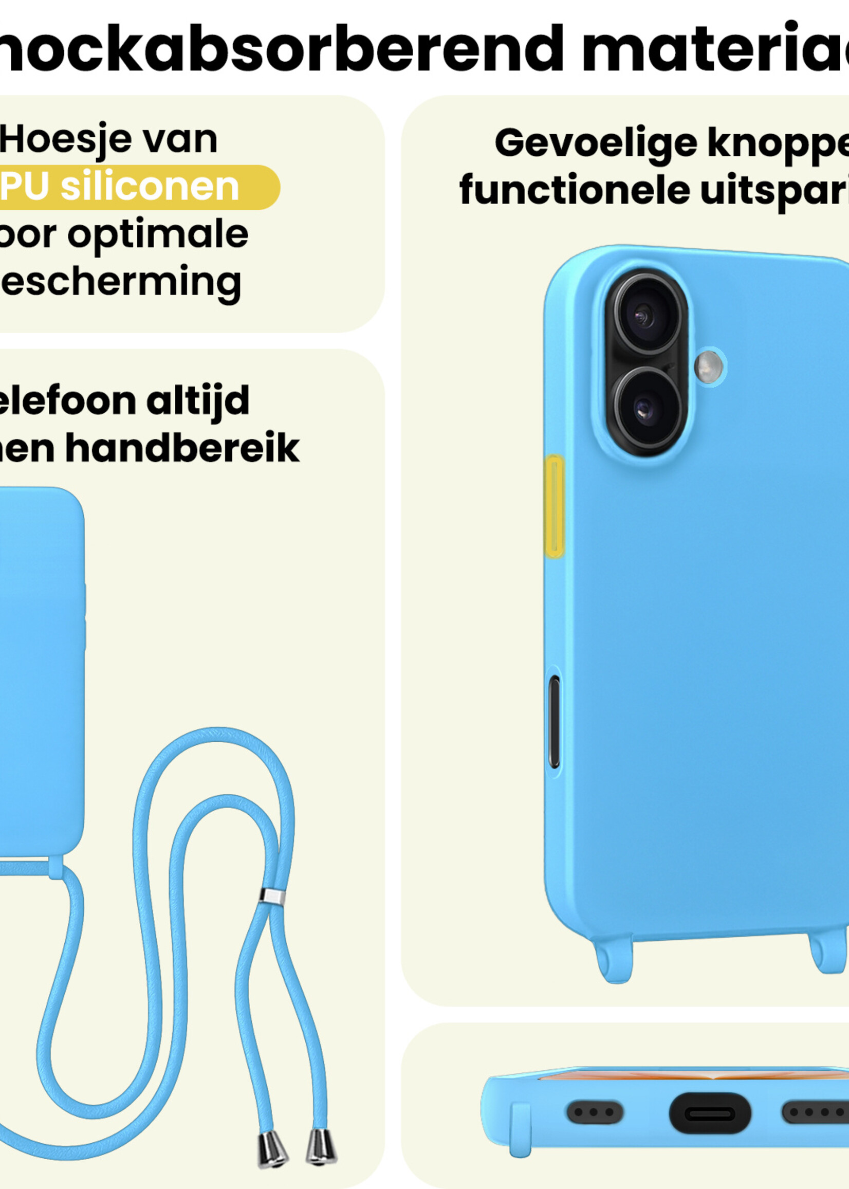 LUQ LUQ iPhone 17 Hoesje met Koord - Lichtblauw - 2 PACK