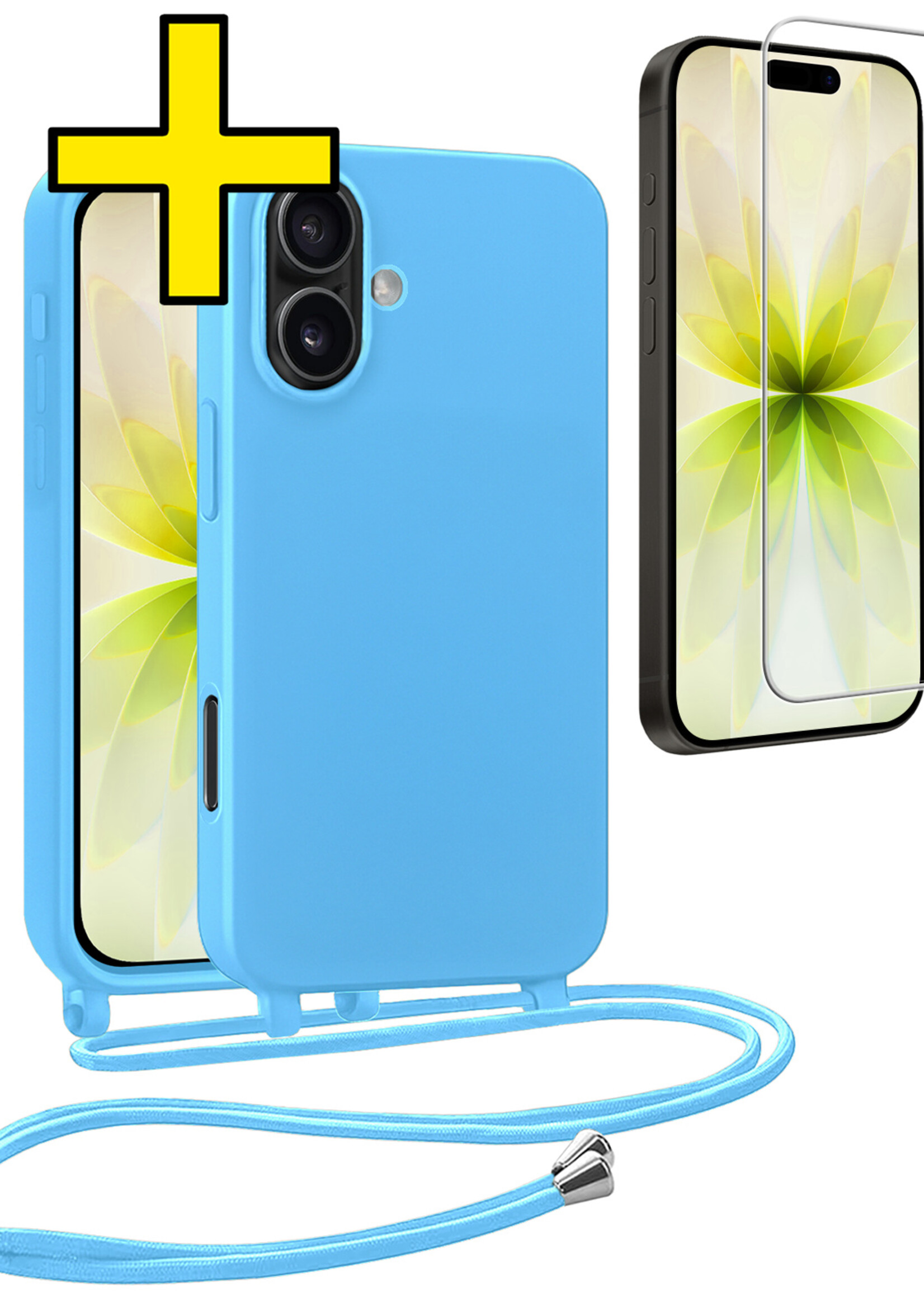 LUQ LUQ iPhone 17 Hoesje met Koord Met Screenprotector - Lichtblauw