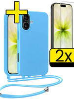 LUQ LUQ iPhone 17 Hoesje met Koord Met 2x Screenprotector - Lichtblauw
