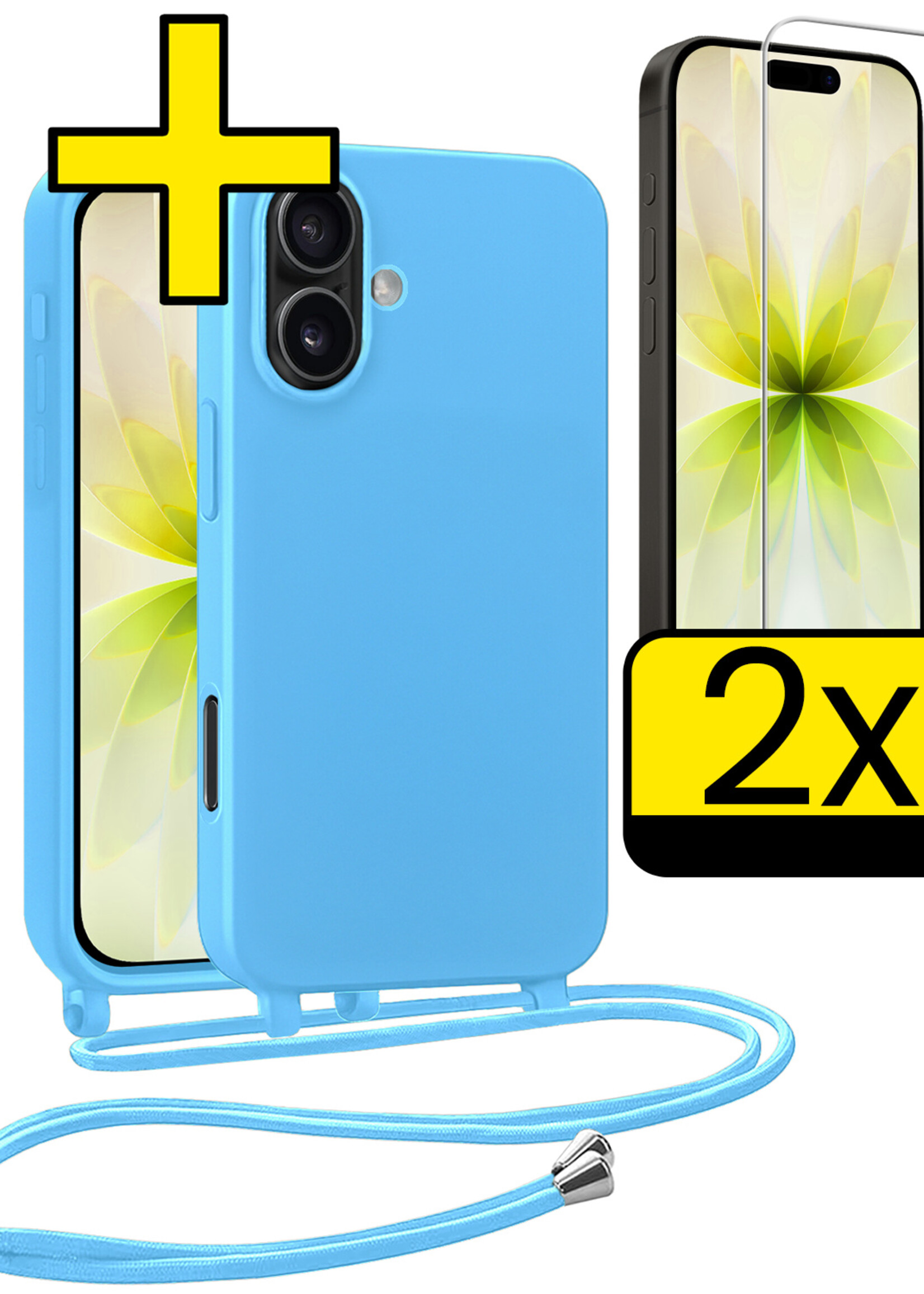 LUQ LUQ iPhone 17 Hoesje met Koord Met 2x Screenprotector - Lichtblauw