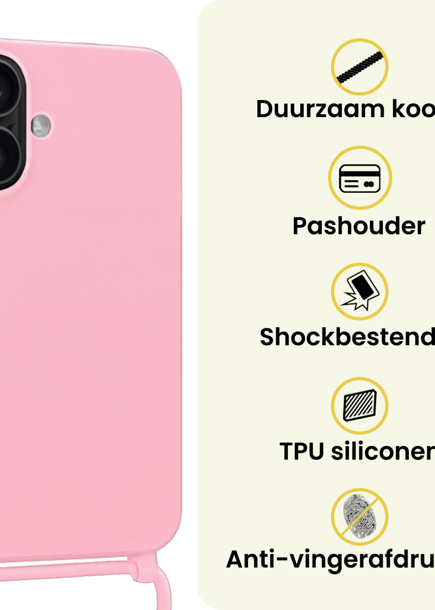 LUQ LUQ iPhone 17 Hoesje met Koord - Lichtroze - 2 PACK