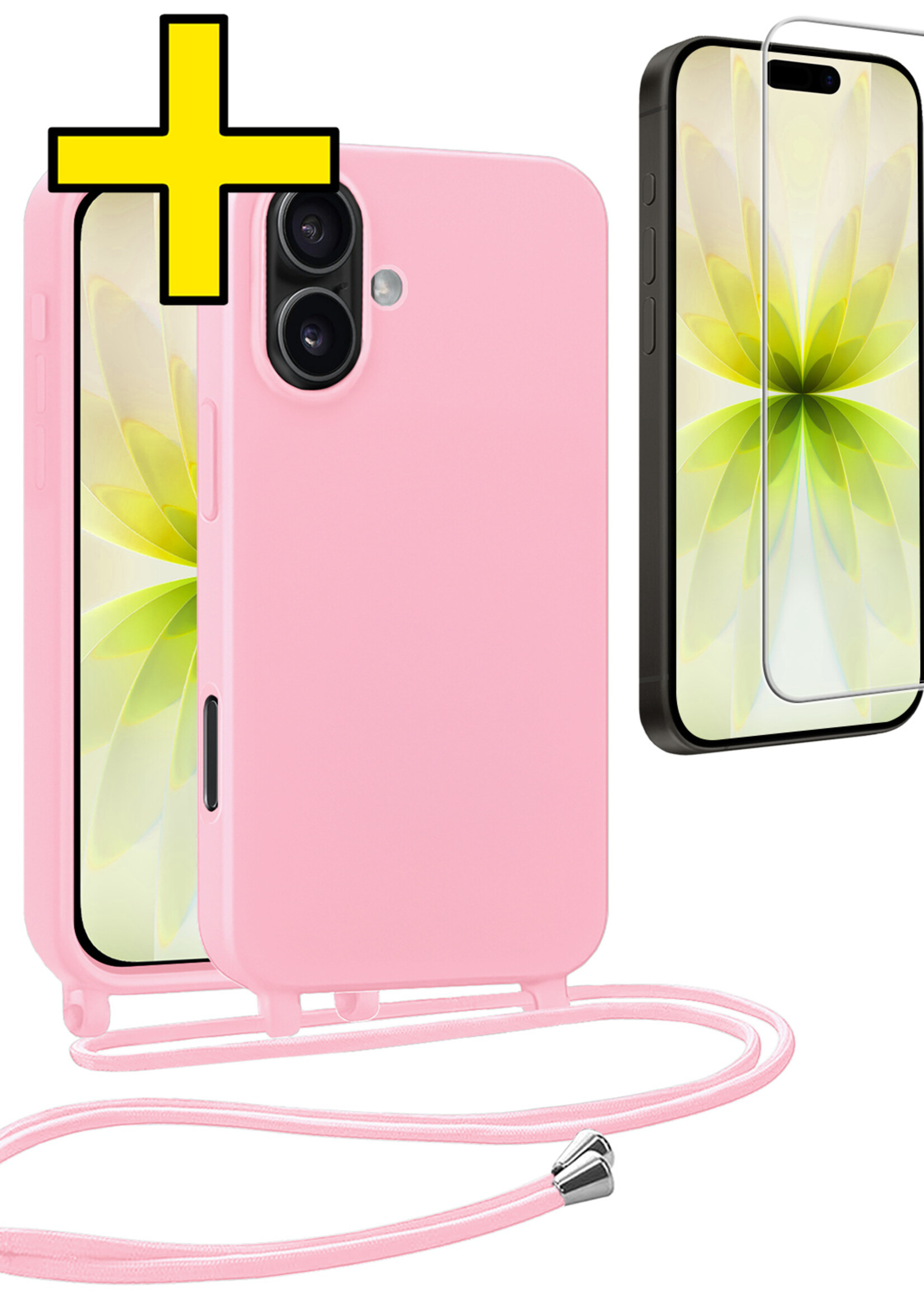 LUQ LUQ iPhone 17 Hoesje met Koord Met Screenprotector - Lichtroze