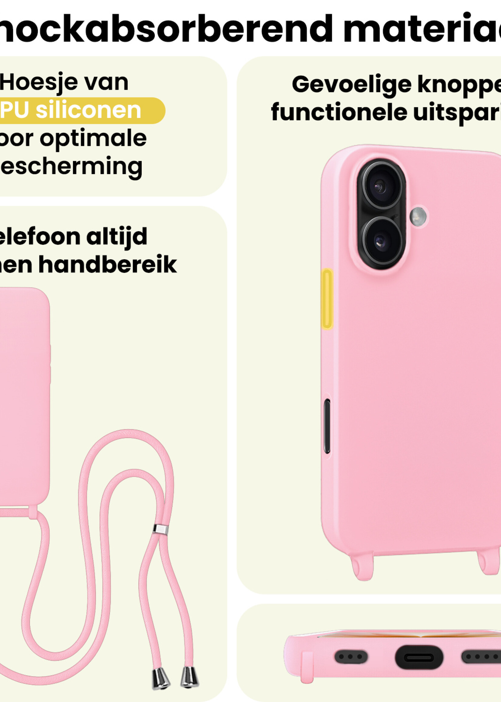 LUQ LUQ iPhone 17 Hoesje met Koord Met Screenprotector - Lichtroze