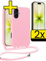 LUQ LUQ iPhone 17 Hoesje met Koord Met 2x Screenprotector - Lichtroze