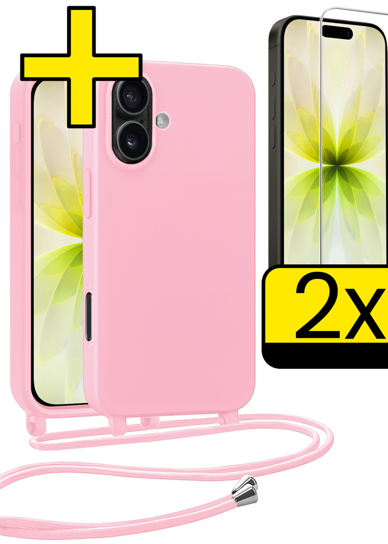 LUQ LUQ iPhone 17 Hoesje met Koord Met 2x Screenprotector - Lichtroze