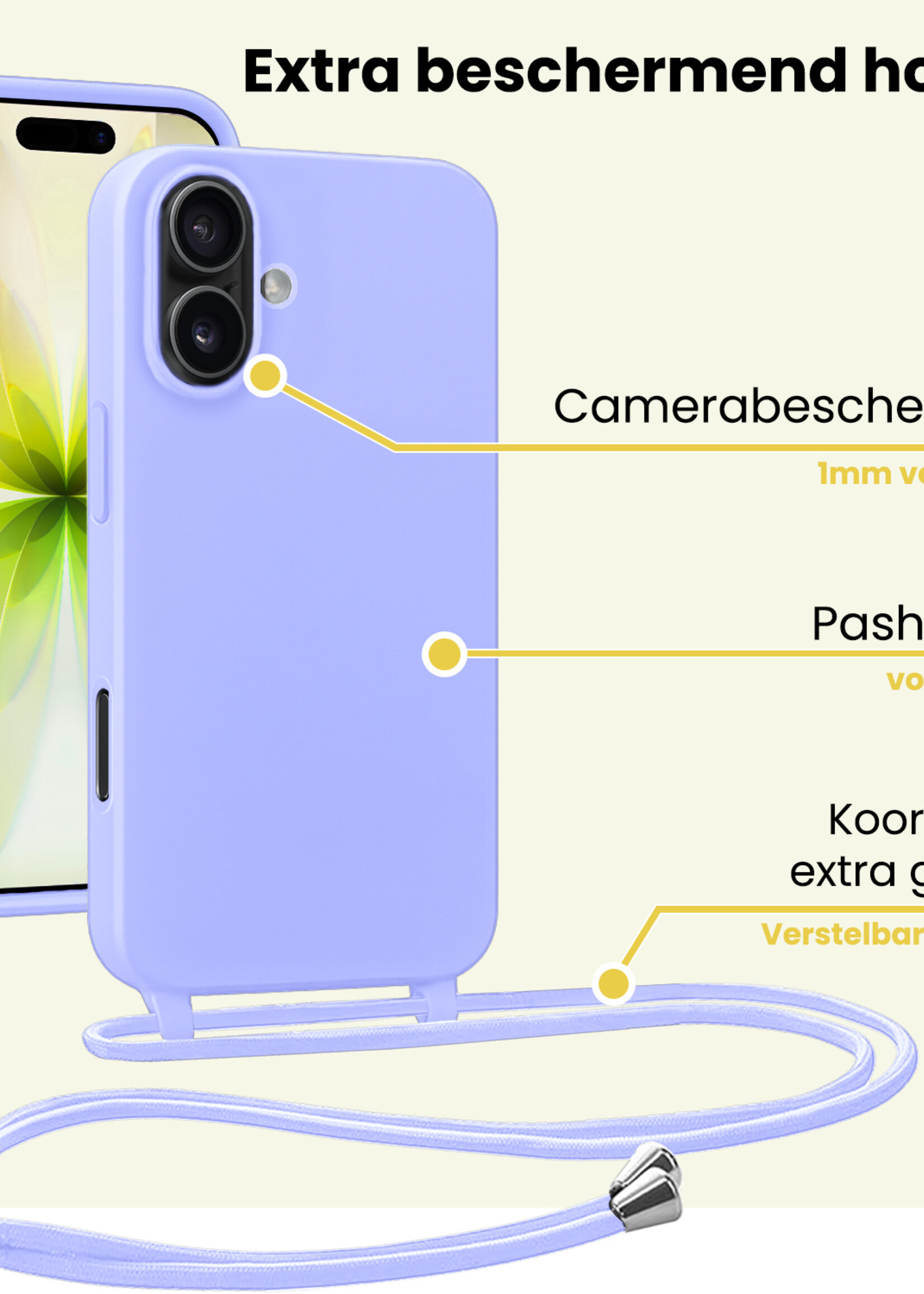 LUQ LUQ iPhone 17 Hoesje met Koord - Lila - 2 PACK