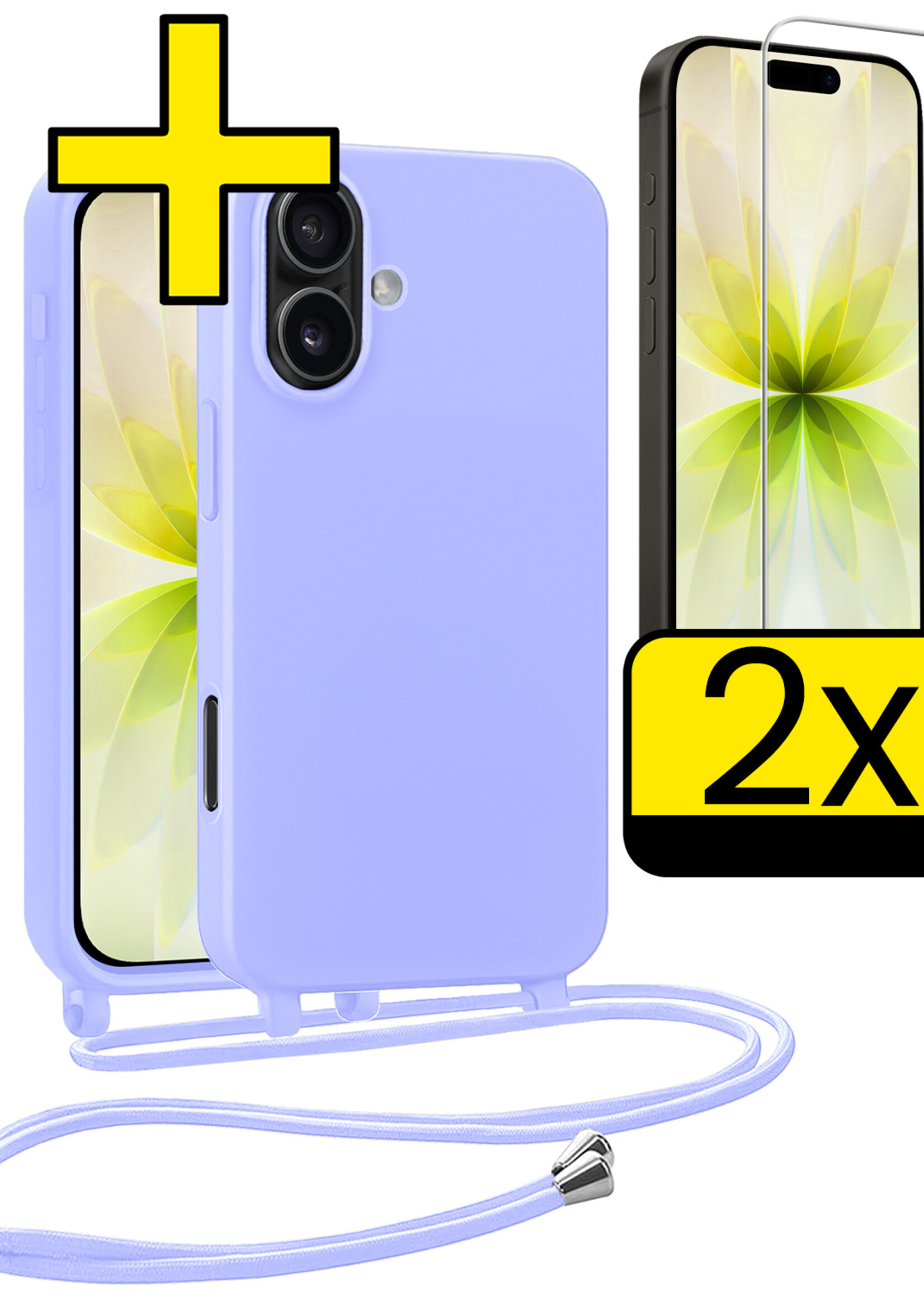 LUQ LUQ iPhone 17 Hoesje met Koord Met 2x Screenprotector - Lila