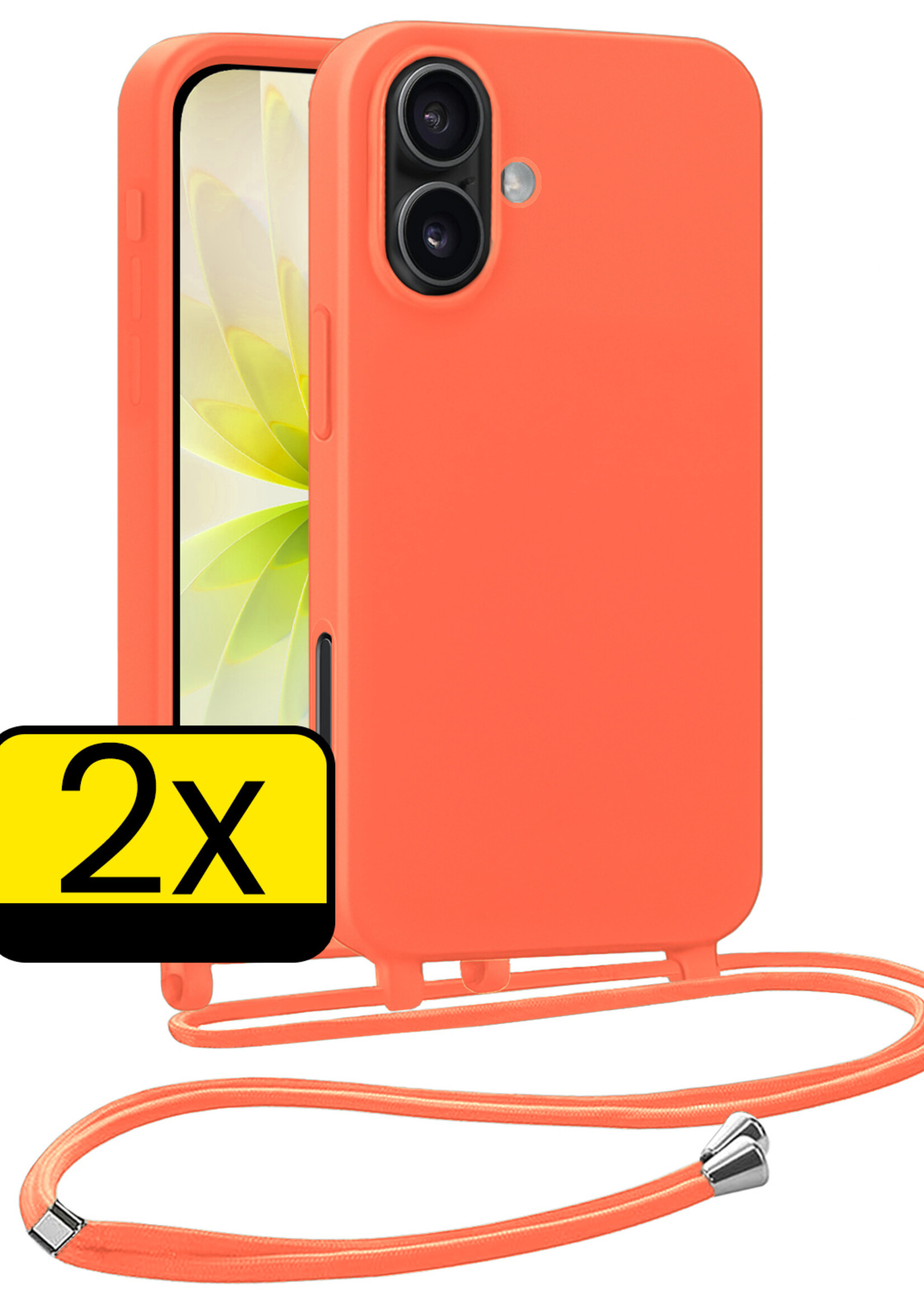 LUQ LUQ iPhone 17 Hoesje met Koord - Papaya - 2 PACK