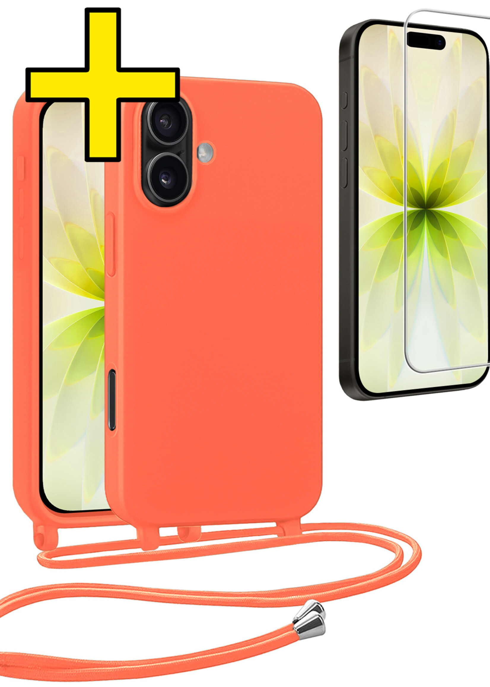 LUQ LUQ iPhone 17 Hoesje met Koord Met Screenprotector - Papaya