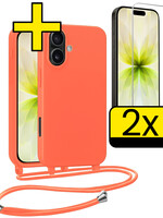 LUQ LUQ iPhone 17 Hoesje met Koord Met 2x Screenprotector - Papaya