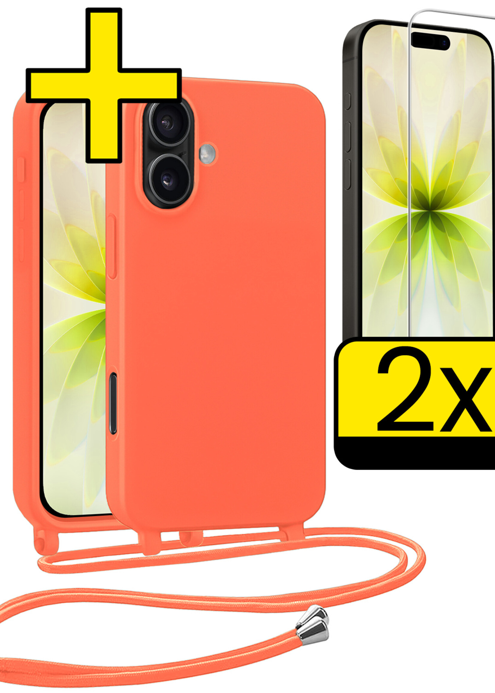 LUQ LUQ iPhone 17 Hoesje met Koord Met 2x Screenprotector - Papaya