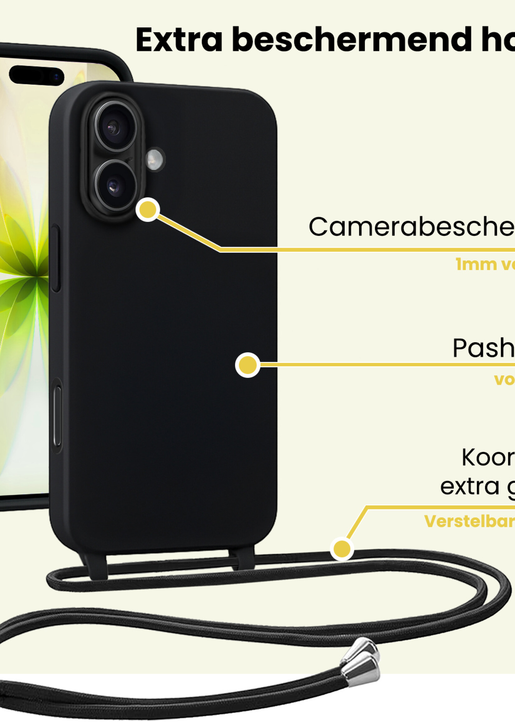 LUQ LUQ iPhone 17 Hoesje met Koord - Zwart - 2 PACK