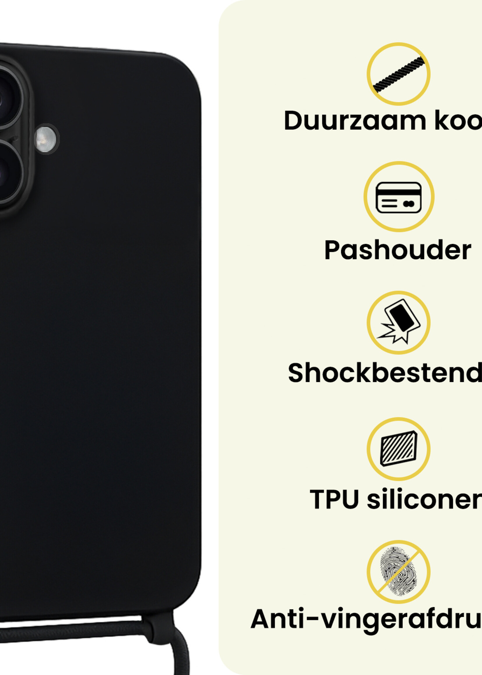 LUQ LUQ iPhone 17 Hoesje met Koord Met Screenprotector - Zwart