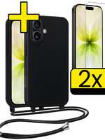LUQ LUQ iPhone 17 Hoesje met Koord Met 2x Screenprotector - Zwart