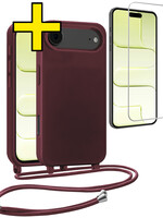 LUQ LUQ iPhone Air Hoesje met Koord Met Screenprotector - Aubergine