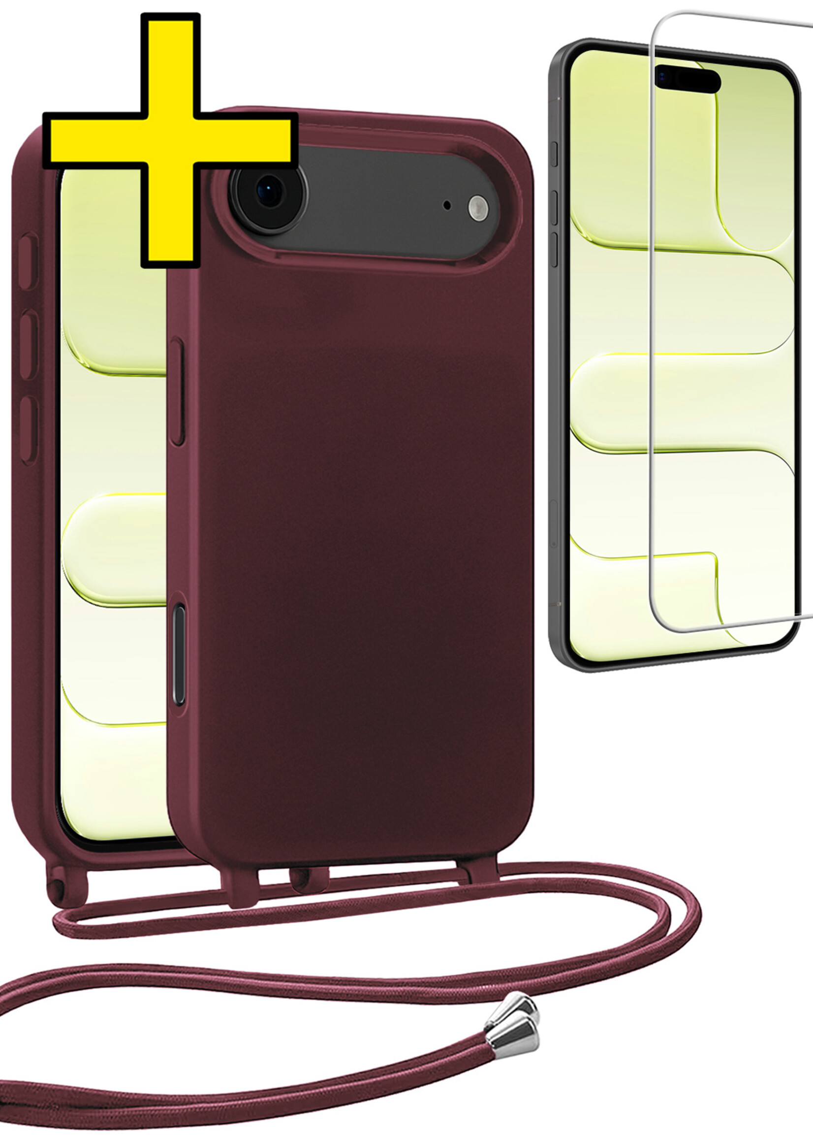 LUQ LUQ iPhone Air Hoesje met Koord Met Screenprotector - Aubergine
