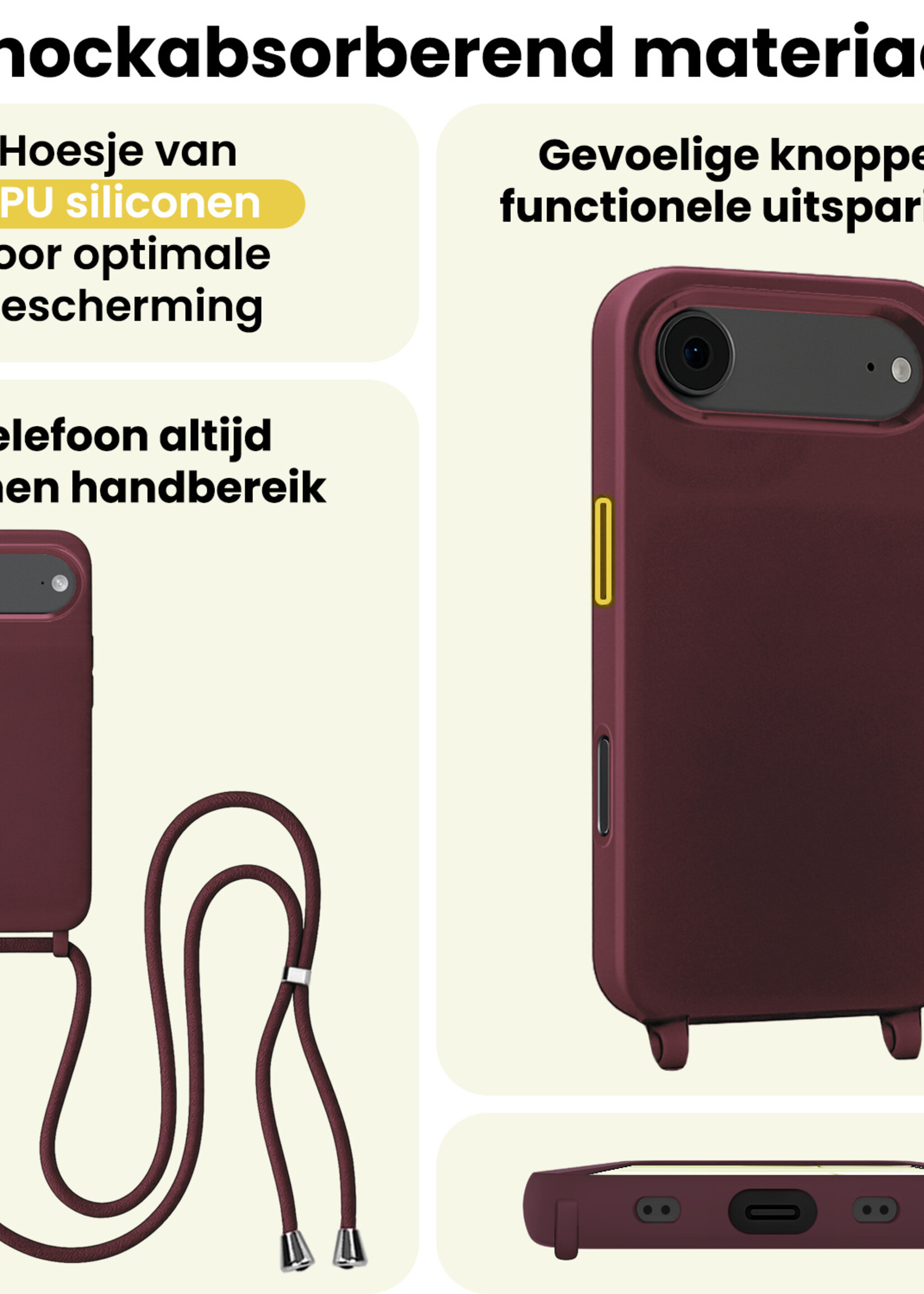 LUQ LUQ iPhone Air Hoesje met Koord Met Screenprotector - Aubergine