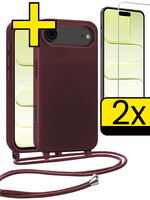 LUQ LUQ iPhone Air Hoesje met Koord Met 2x Screenprotector - Aubergine