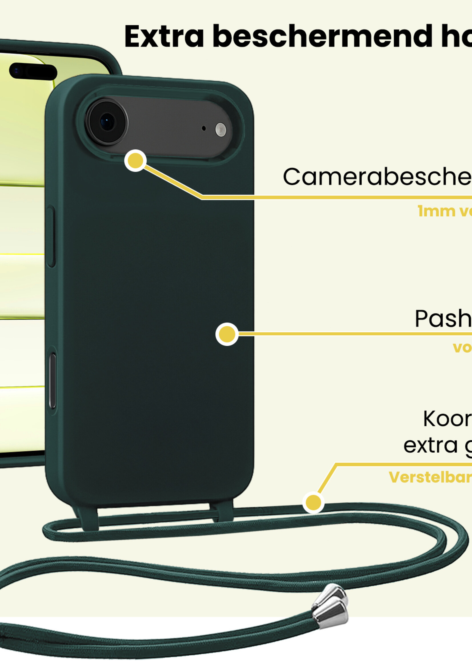 LUQ LUQ iPhone Air Hoesje met Koord - Donkergroen - 2 PACK