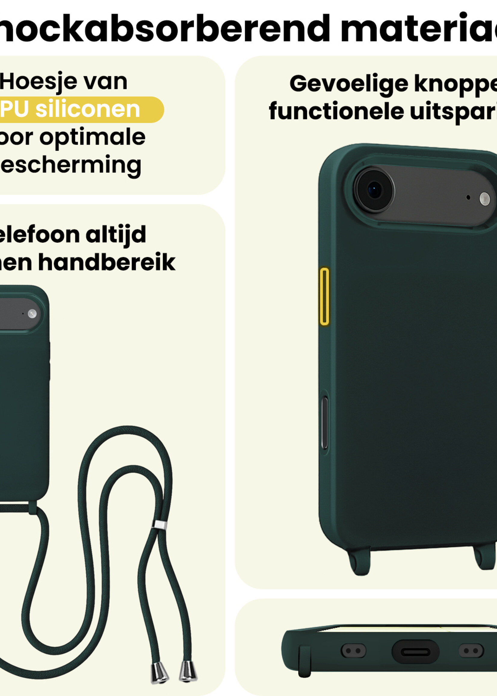 LUQ LUQ iPhone Air Hoesje met Koord Met Screenprotector - Donkergroen