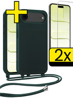 LUQ LUQ iPhone Air Hoesje met Koord Met 2x Screenprotector - Donkergroen