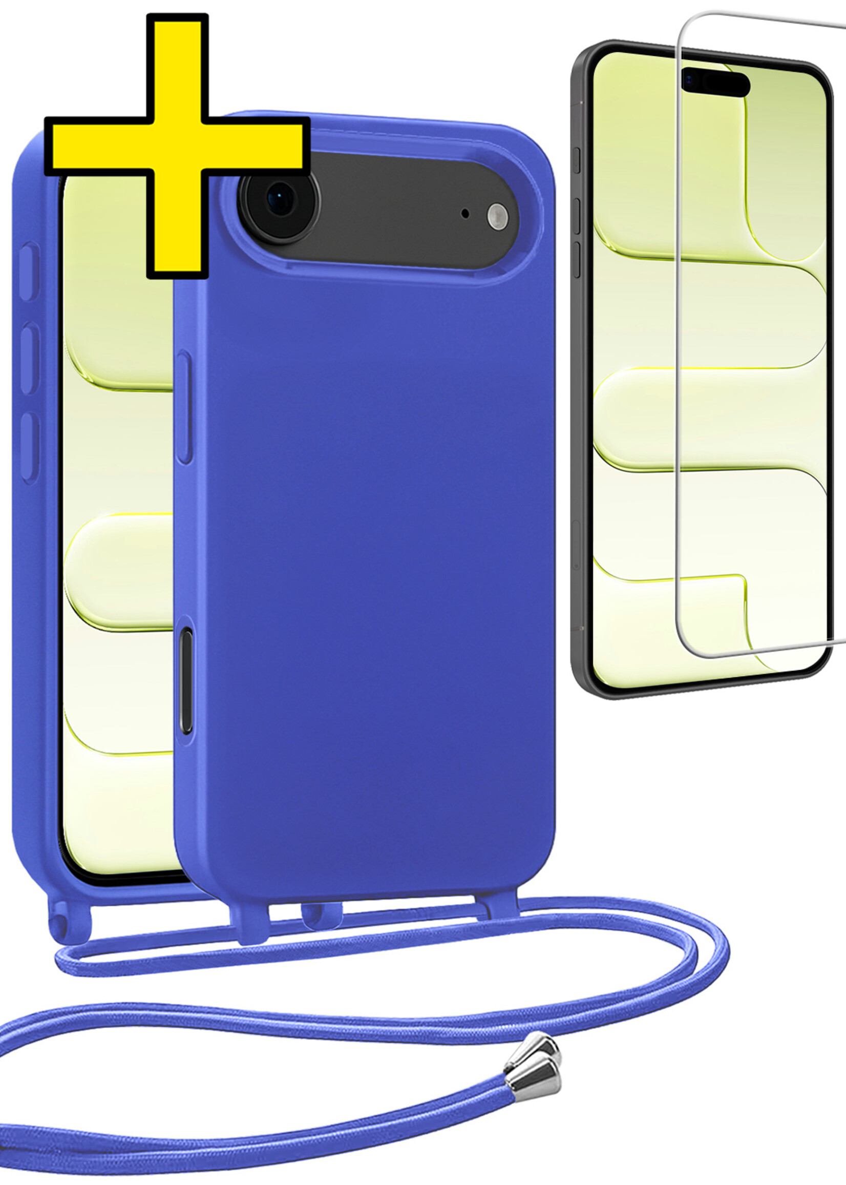 LUQ LUQ iPhone Air Hoesje met Koord Met Screenprotector - Fel Blauw