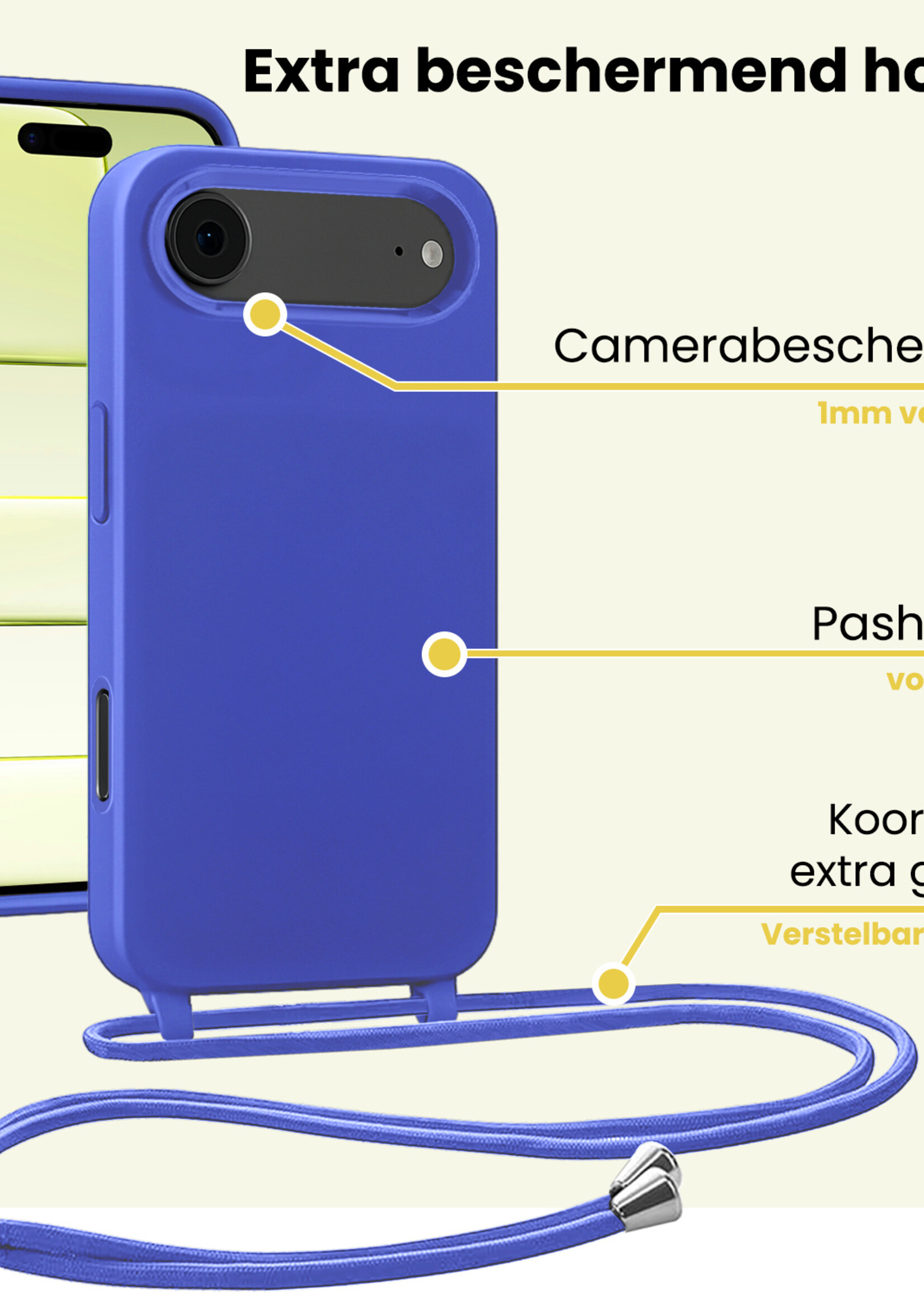 LUQ LUQ iPhone Air Hoesje met Koord Met Screenprotector - Fel Blauw