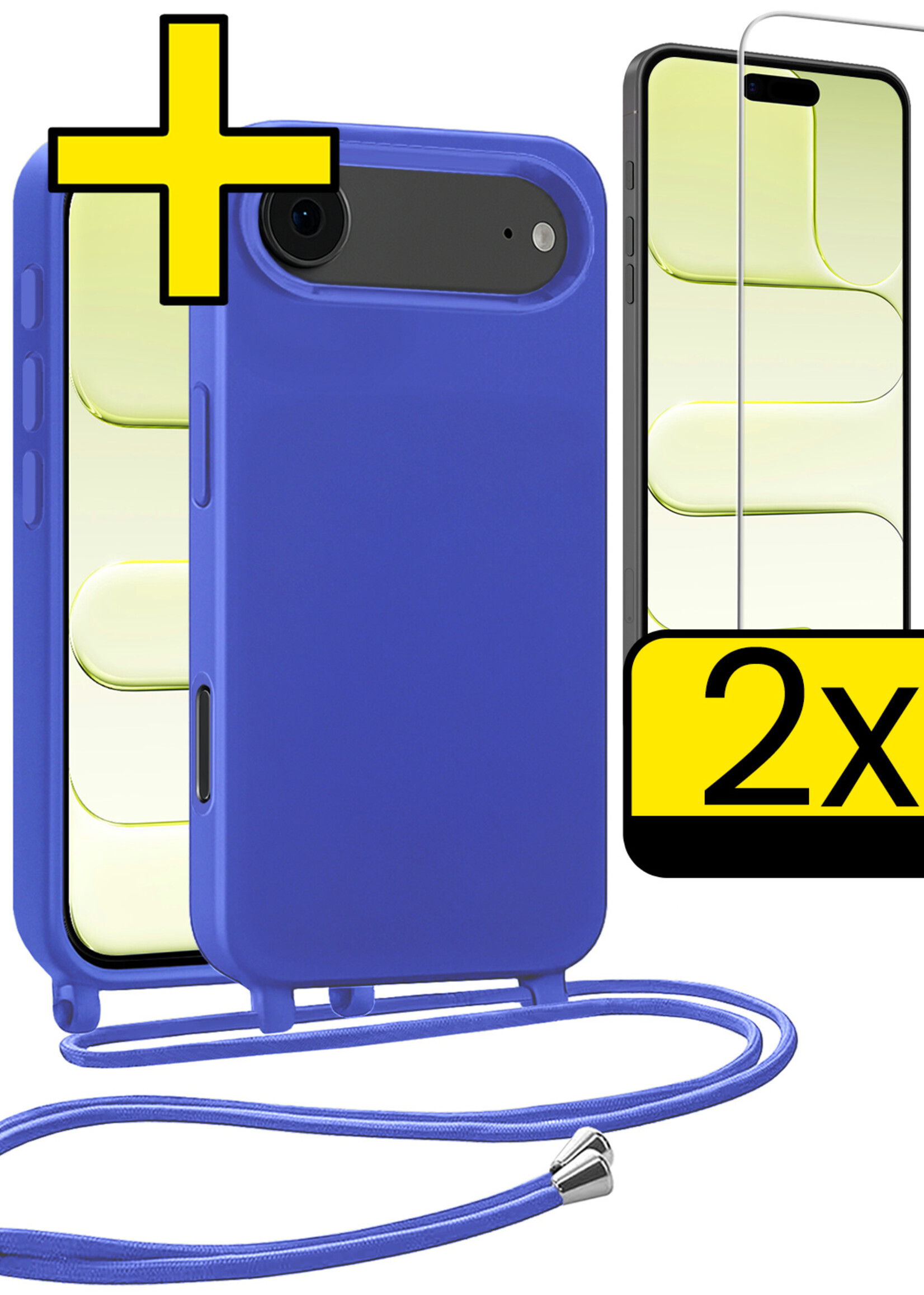 LUQ LUQ iPhone Air Hoesje met Koord Met 2x Screenprotector - Fel Blauw