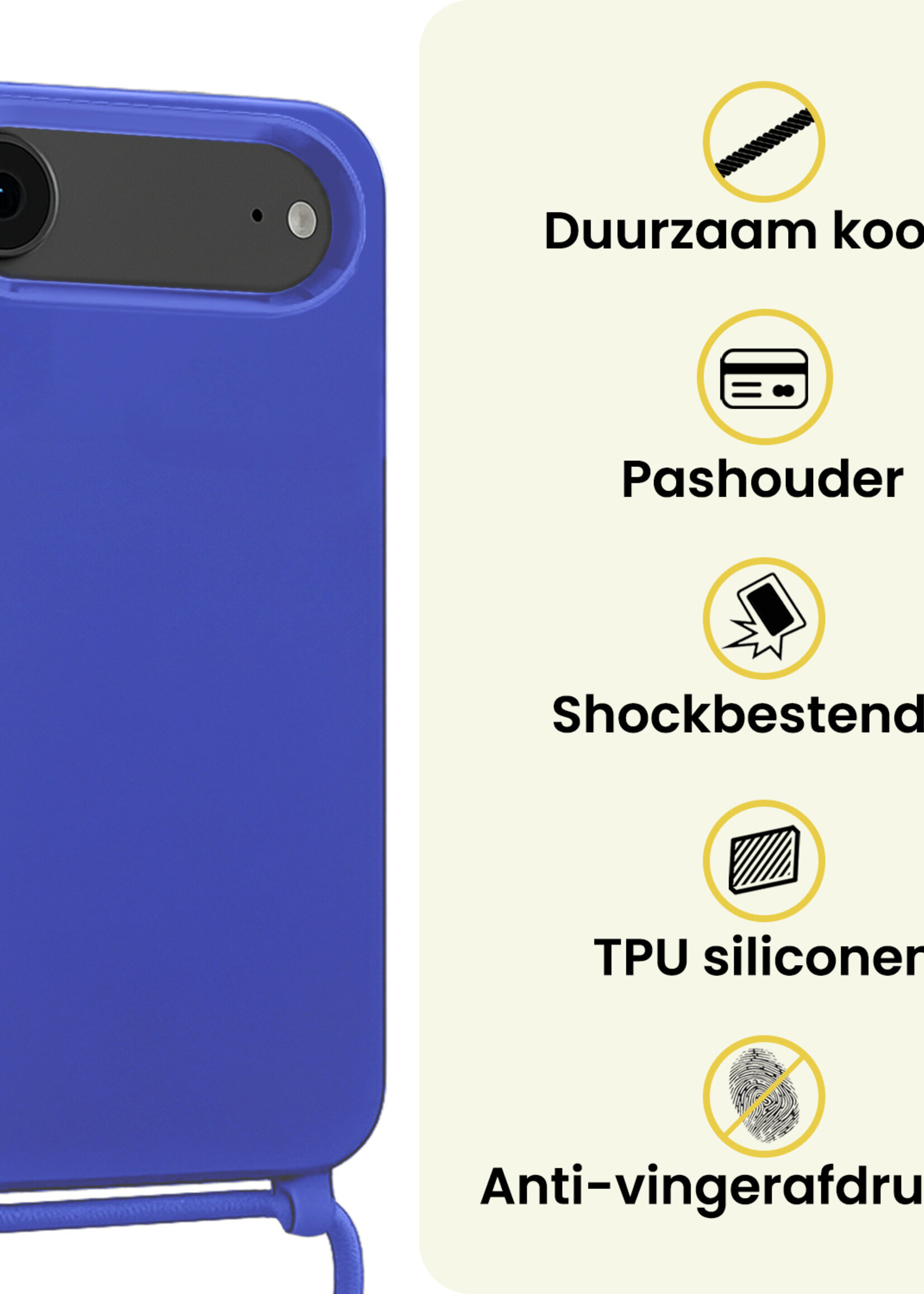 LUQ LUQ iPhone Air Hoesje met Koord Met 2x Screenprotector - Fel Blauw