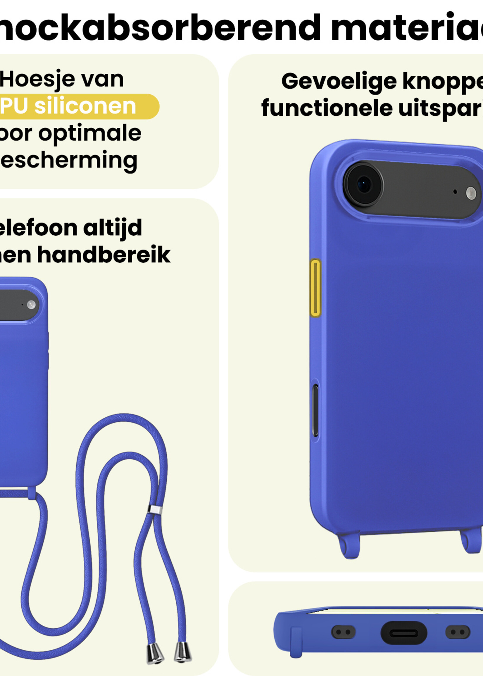 LUQ LUQ iPhone Air Hoesje met Koord Met 2x Screenprotector - Fel Blauw