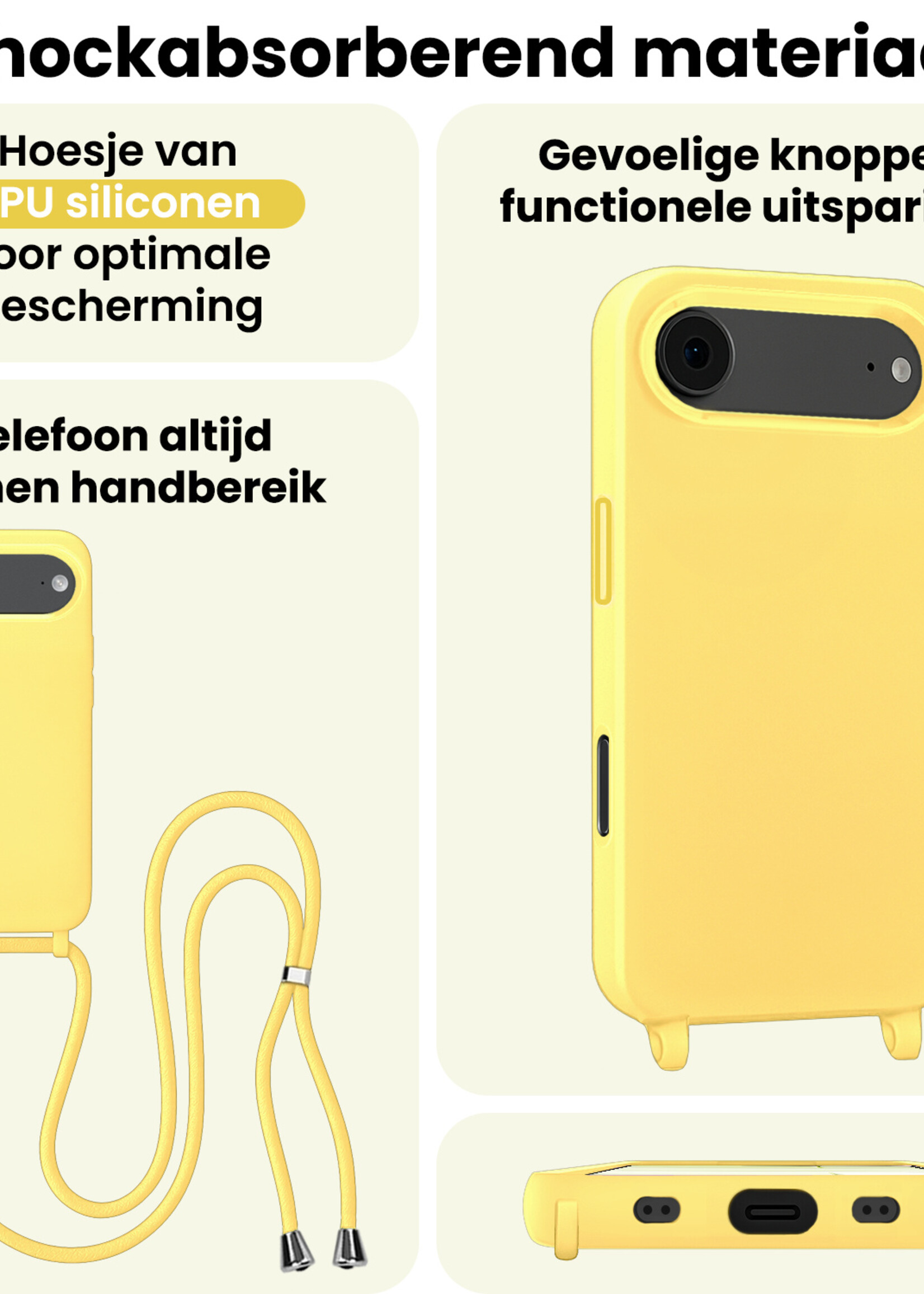 LUQ LUQ iPhone Air Hoesje met Koord Met Screenprotector - Geel