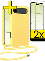 LUQ LUQ iPhone Air Hoesje met Koord Met 2x Screenprotector - Geel