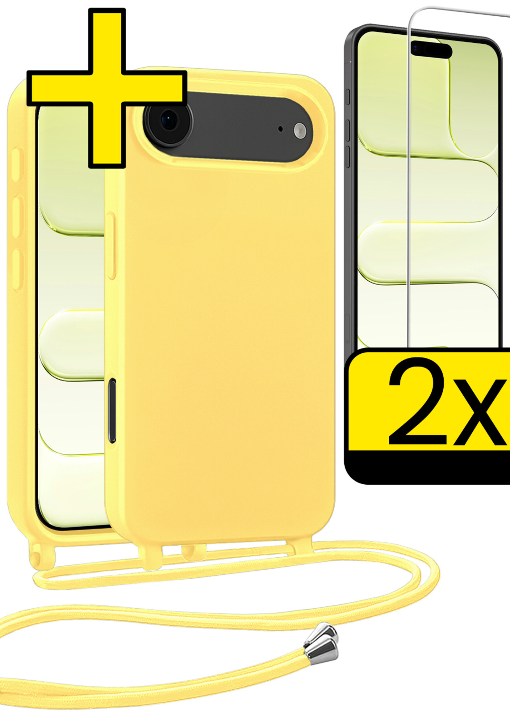 LUQ LUQ iPhone Air Hoesje met Koord Met 2x Screenprotector - Geel