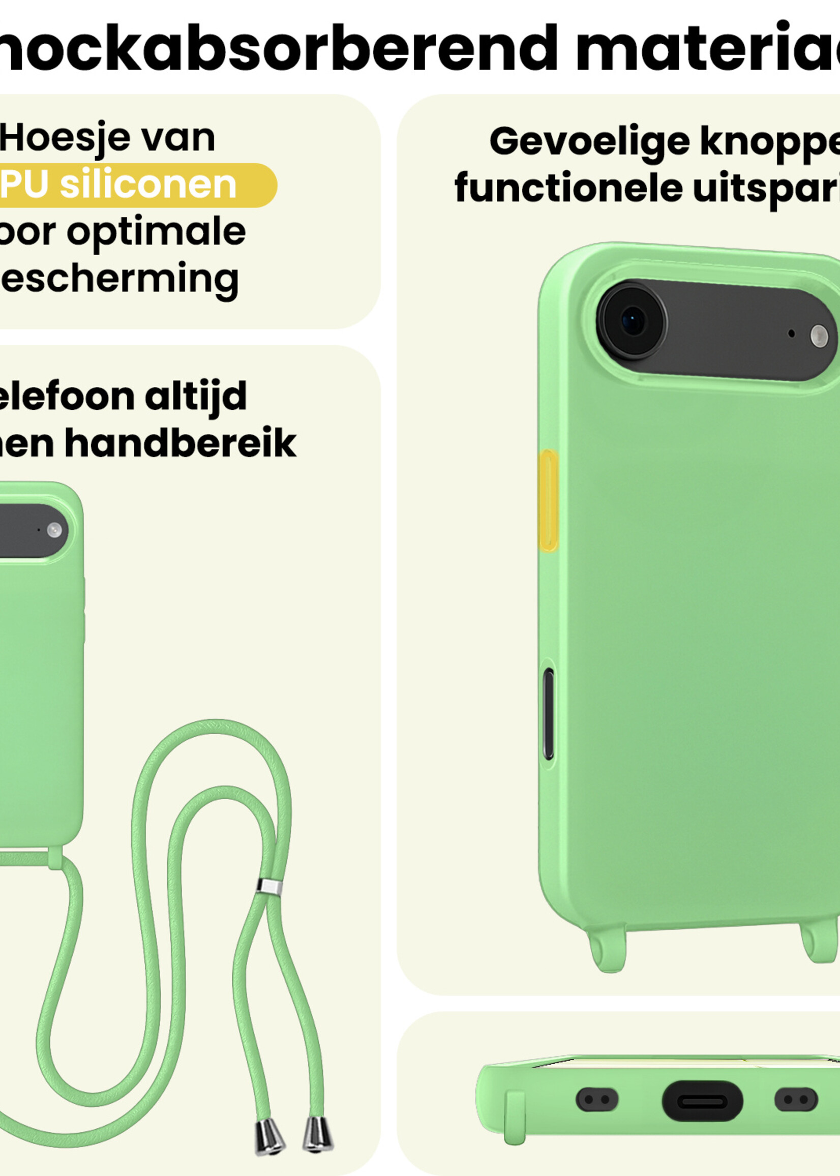 LUQ LUQ iPhone Air Hoesje met Koord Met Screenprotector - Groen