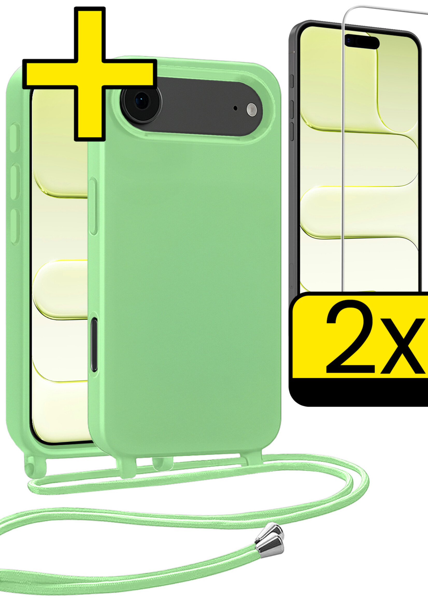 LUQ LUQ iPhone Air Hoesje met Koord Met 2x Screenprotector - Groen