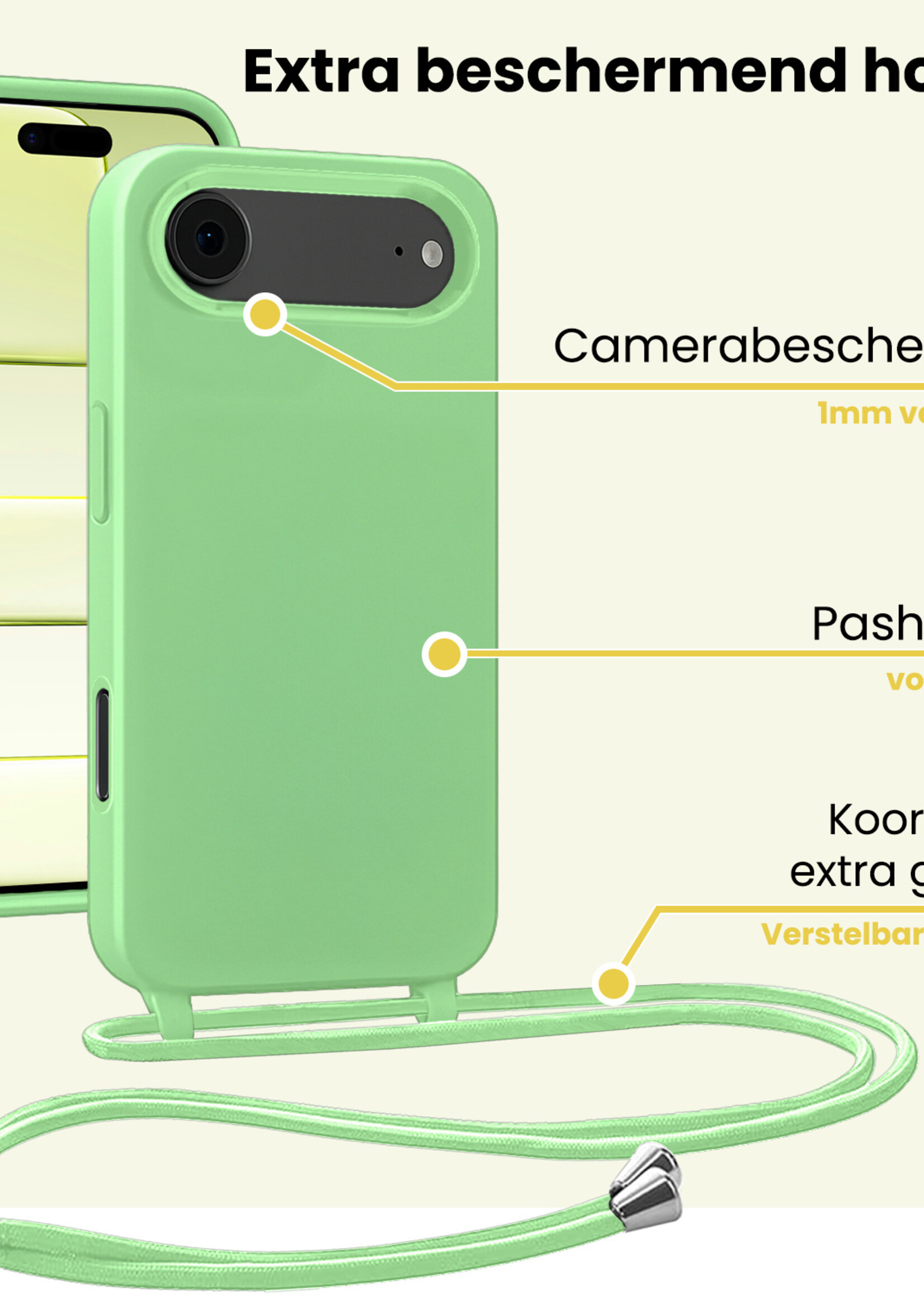 LUQ LUQ iPhone Air Hoesje met Koord Met 2x Screenprotector - Groen