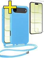 LUQ LUQ iPhone Air Hoesje met Koord Met Screenprotector - Lichtblauw