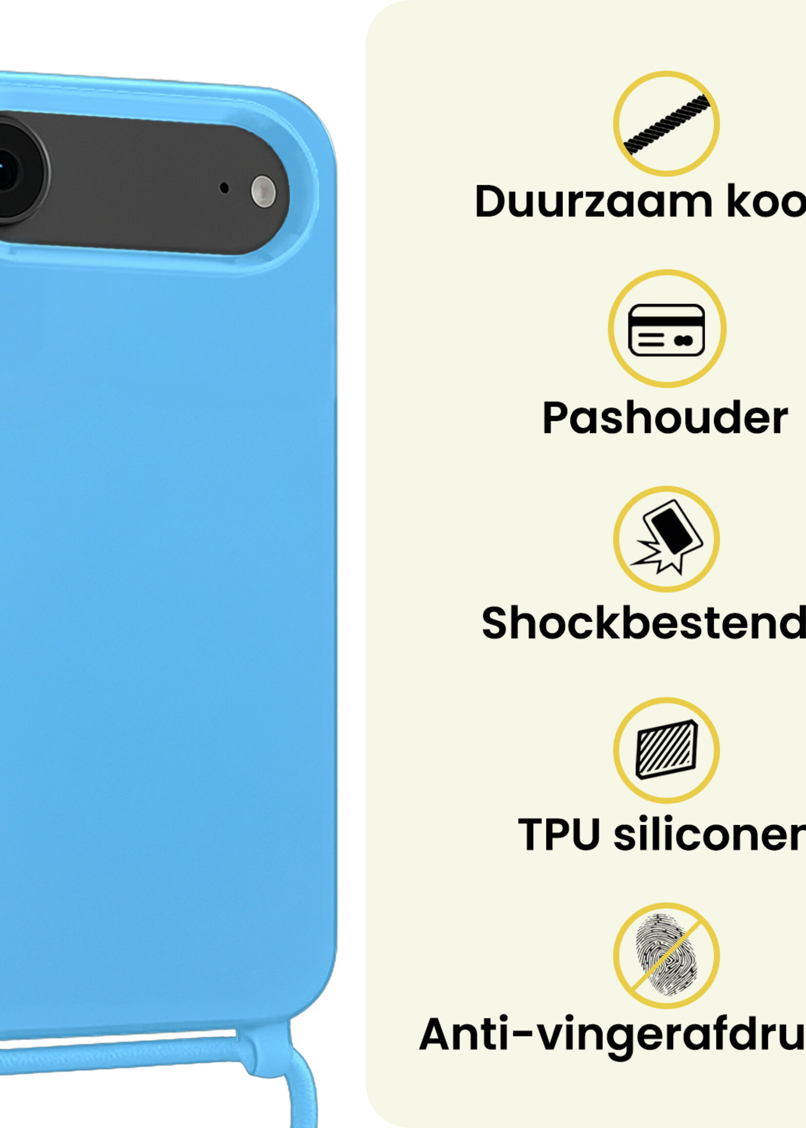 LUQ LUQ iPhone Air Hoesje met Koord Met Screenprotector - Lichtblauw