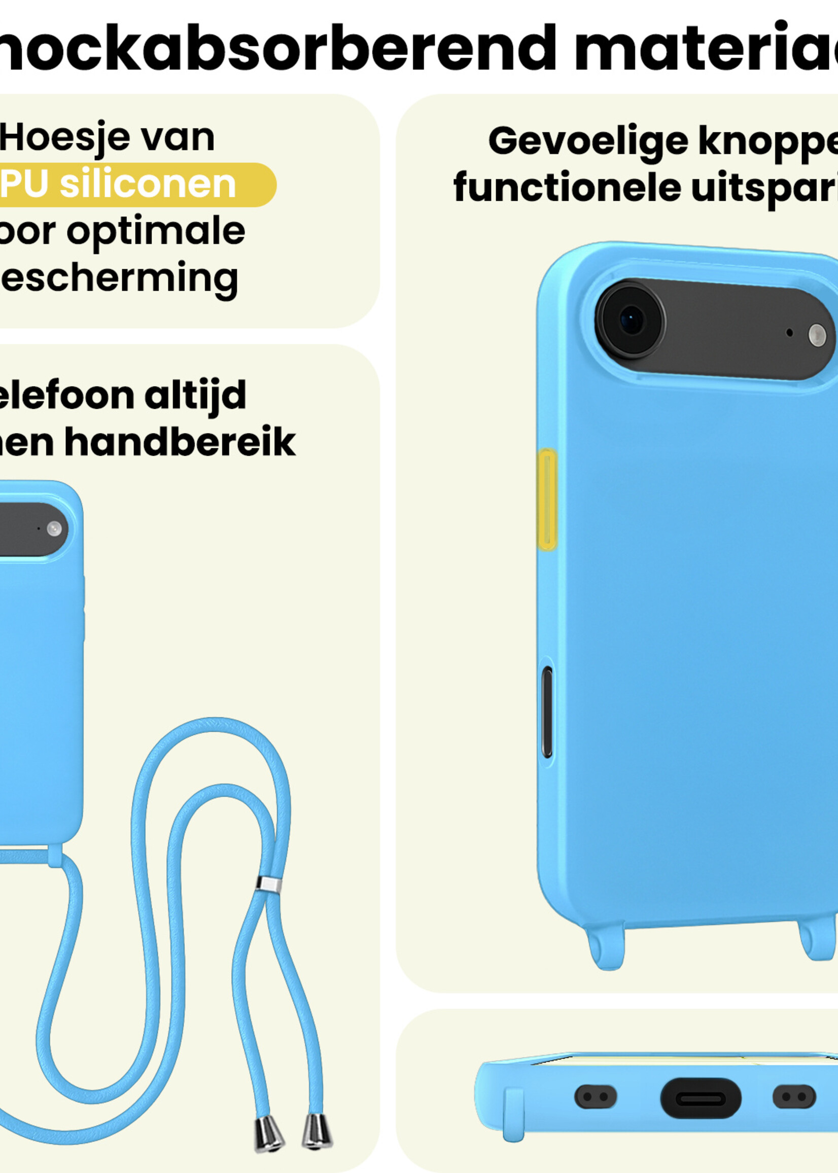 LUQ LUQ iPhone Air Hoesje met Koord Met Screenprotector - Lichtblauw