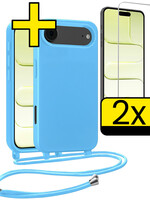 LUQ LUQ iPhone Air Hoesje met Koord Met 2x Screenprotector - Lichtblauw