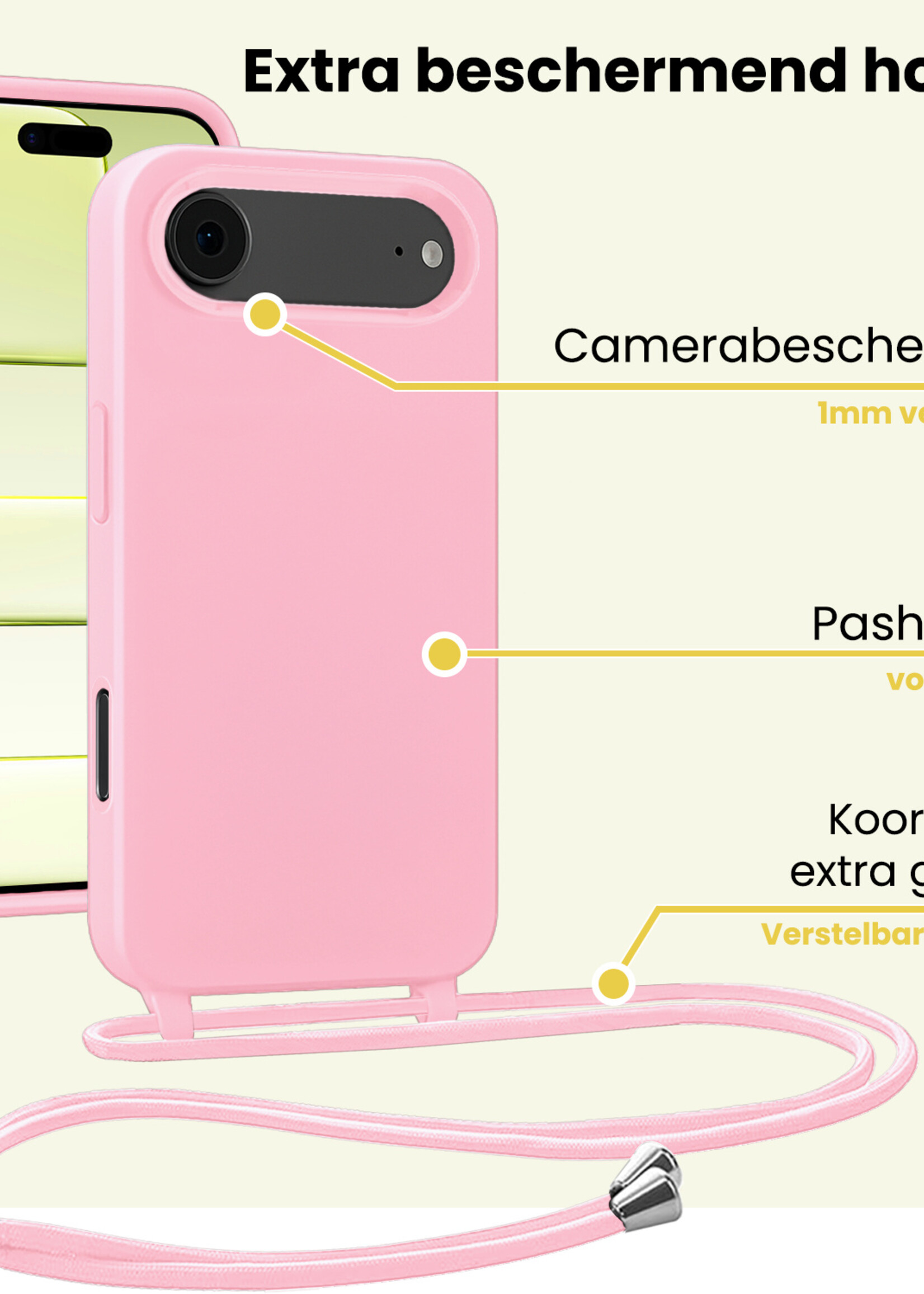 LUQ LUQ iPhone Air Hoesje met Koord - Lichtroze - 2 PACK