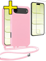 LUQ LUQ iPhone Air Hoesje met Koord Met Screenprotector - Lichtroze