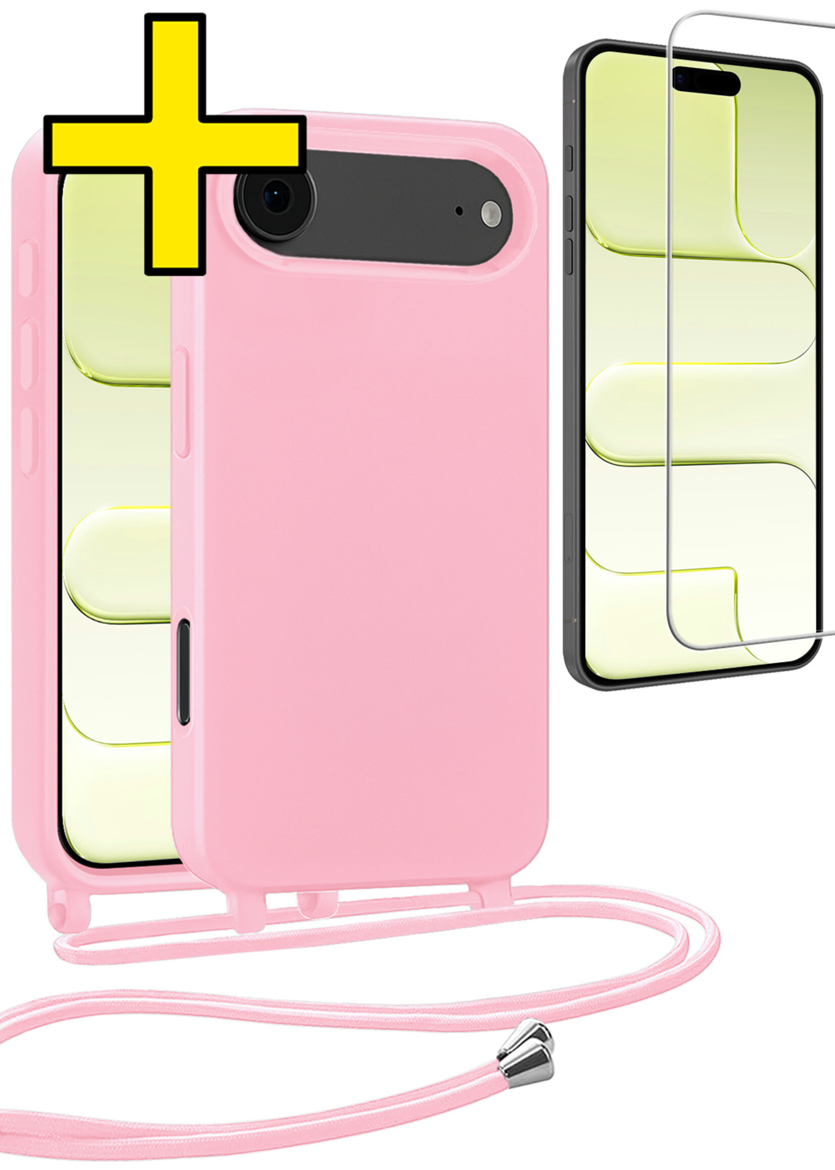 LUQ LUQ iPhone Air Hoesje met Koord Met Screenprotector - Lichtroze