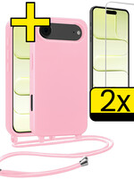 LUQ LUQ iPhone Air Hoesje met Koord Met 2x Screenprotector - Lichtroze