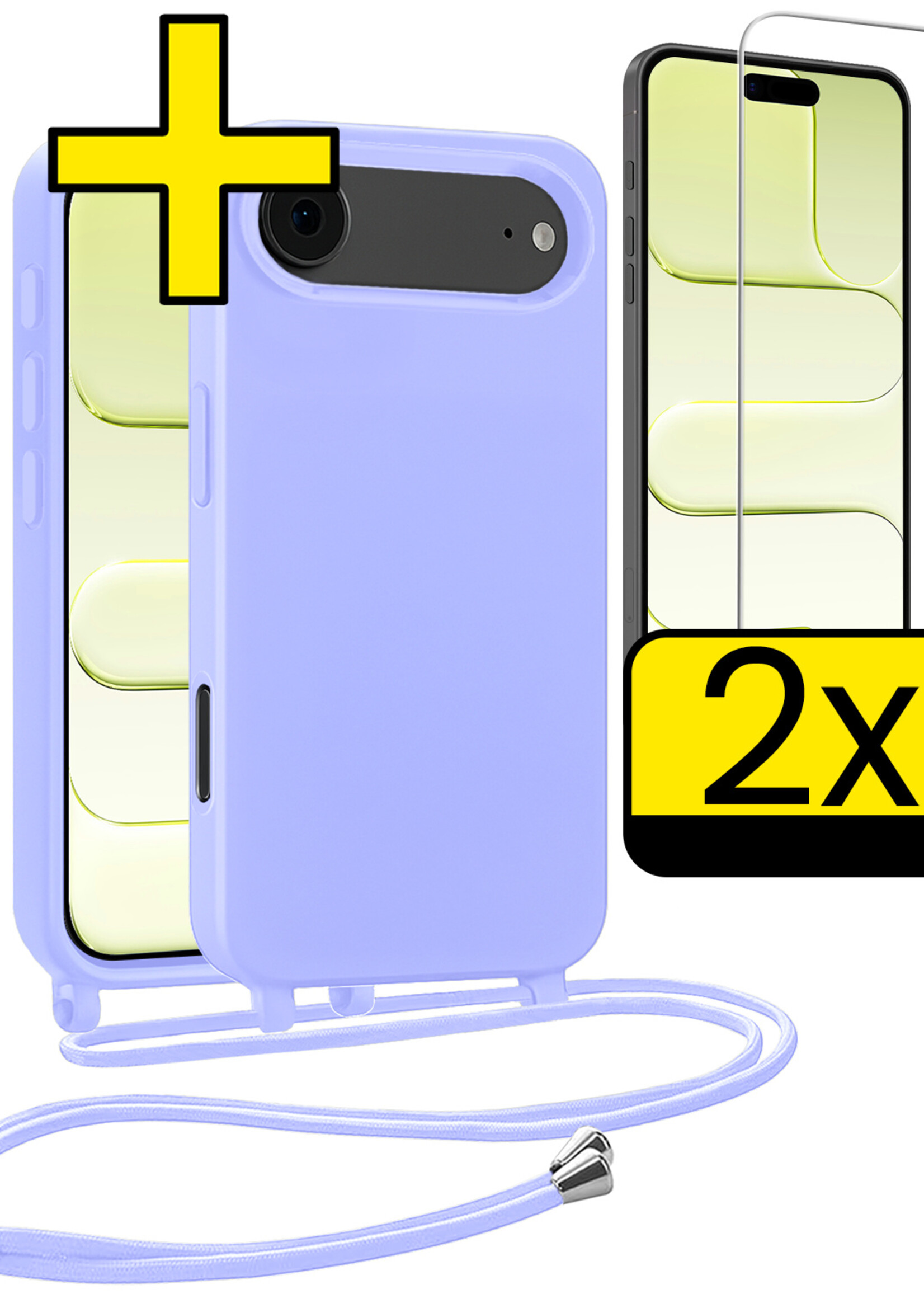 LUQ LUQ iPhone Air Hoesje met Koord Met 2x Screenprotector - Lila